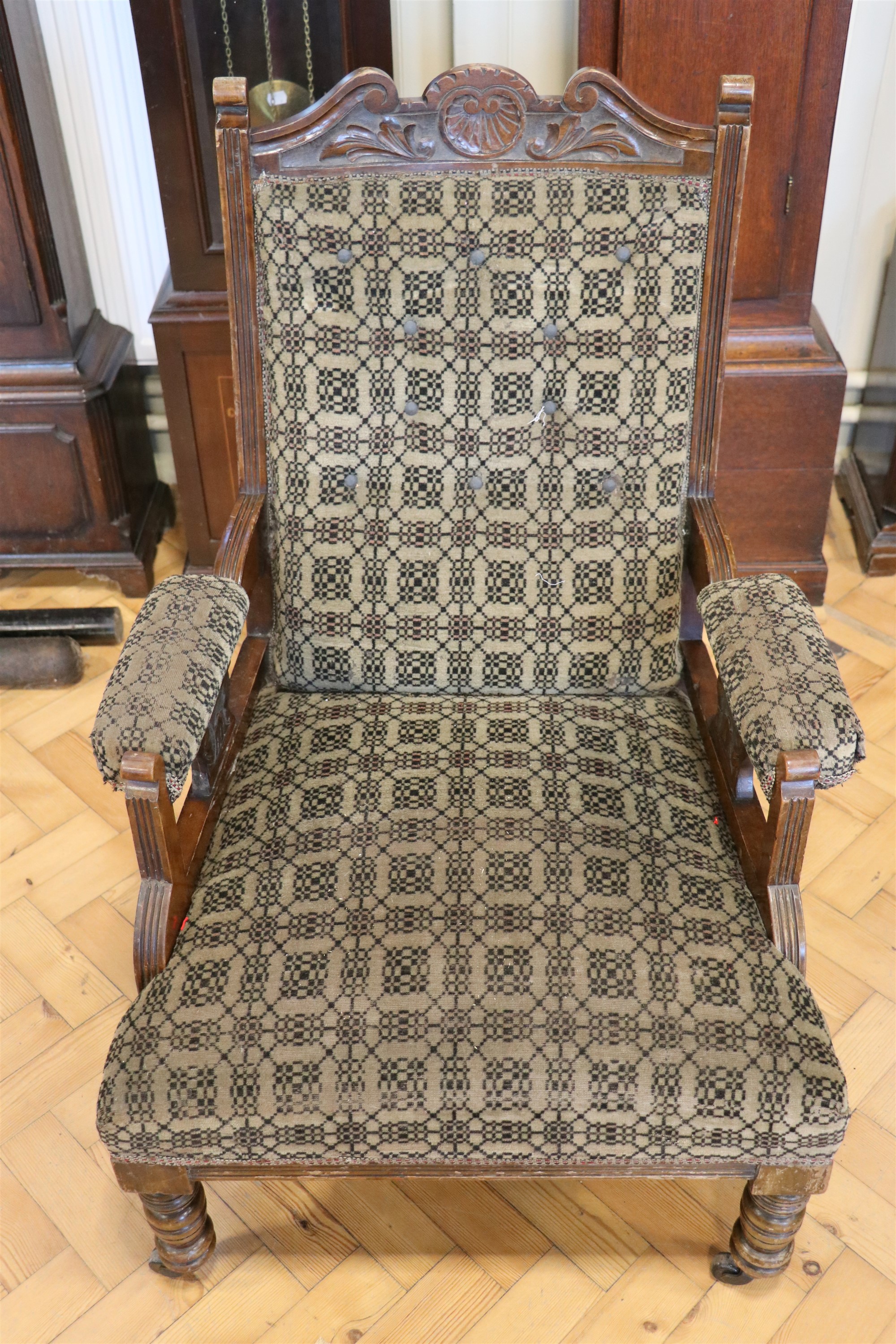 A pair of Victorian upholstered and carved walnut lounge armchairs - Image 3 of 6