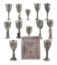 A set of twelve Lord of The Rings Royal Selangor "The Tolkien Goblets" by Danbury Mint, complete