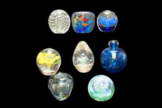 A group of Medina and other art glass paperweights, 9 cm tallest