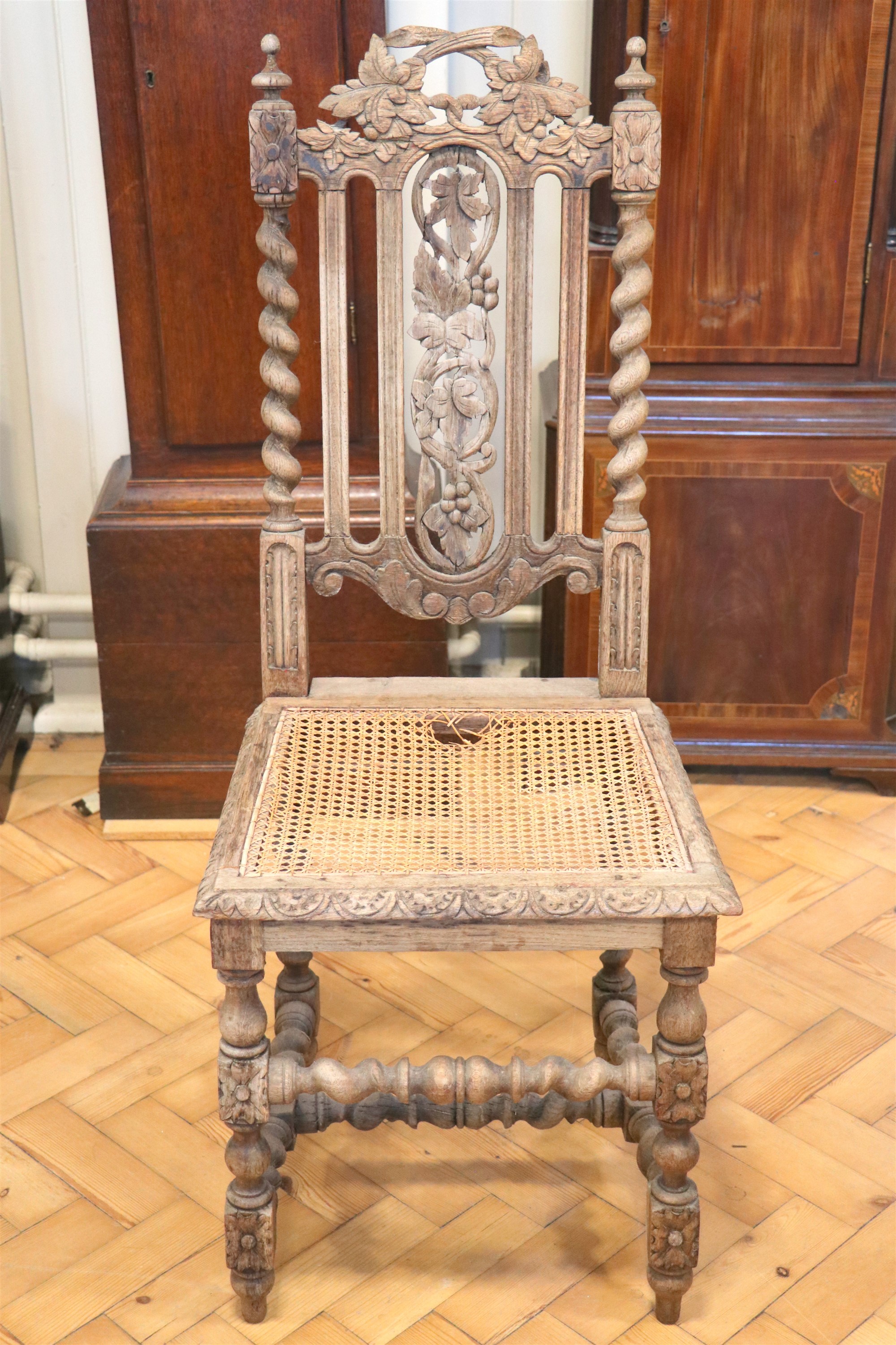 A late 19th / early 20th Century William III style carved oak and cane seated back-stool - Image 2 of 5