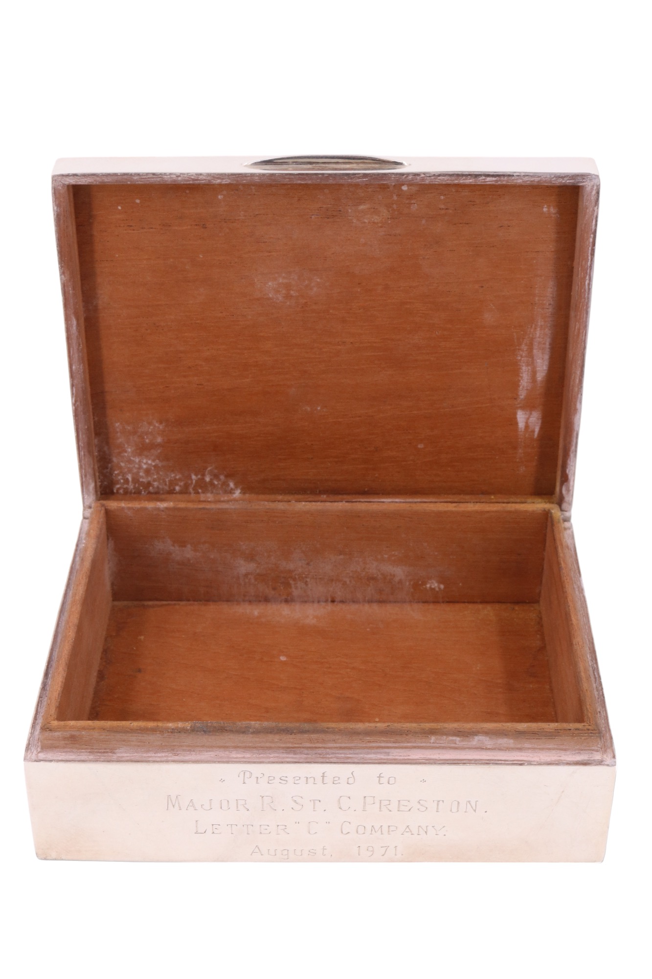 A British Army Royal Green Jackets regiment silver bound presentation table cigarette box, the - Image 3 of 5