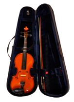 A cased student's violin and bow by Andreas Zeller