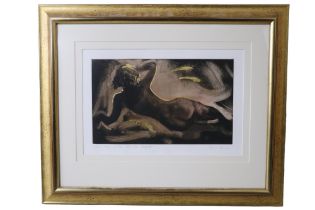 Simon Bull (contemporary) "On the wings of the night", a nude study of a reclined female figure