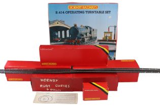 A quantity of Hornby model railway track and a turntable set