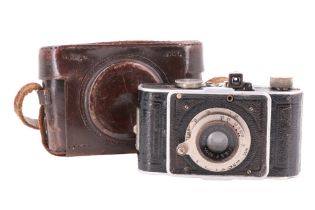 A cased Foth Derby Type 3 127 mm folding roll film camera fitted with a f3.5/50 mm Foth Anastigmat