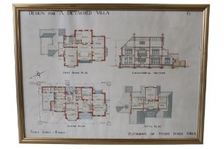 A pair of architectural designs for a detached villa, watercolour tinted prints, signed "L. Wren"