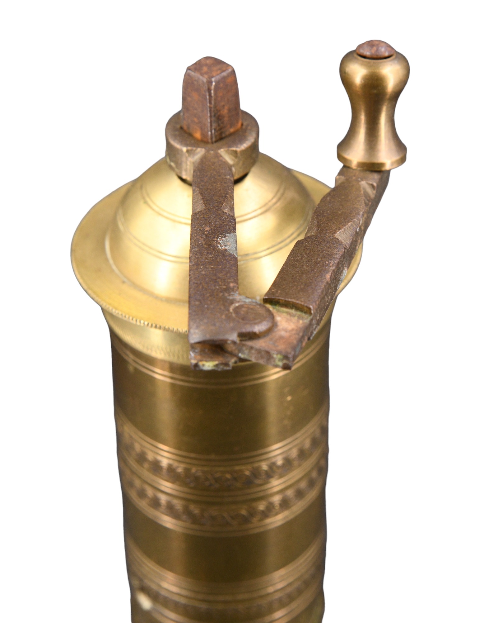 A Middle Eastern brass spice / coffee grinder, 26 cm - Image 3 of 3