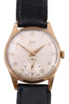 A 1950s Limit 9 ct gold wristwatch, having a crown-wound 15 jewel movement, Roman numerals to the