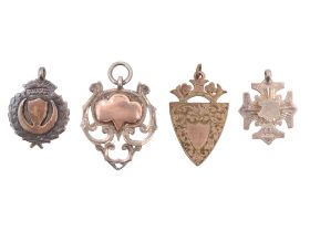 Three Edwardian and George V silver watch chain fob medallions including a 1920s grammar school