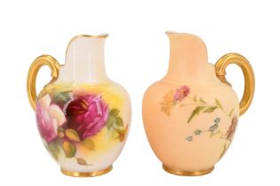 Two small late 19th Century Royal Worcester ewers, No. 1094, respectively having a blush ivory