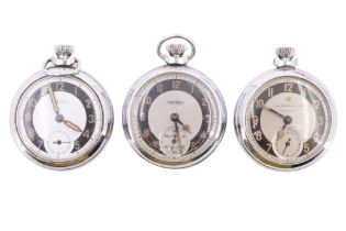 Three Ingersoll pocket watches, [one running when catalogued, accuracy and reliability un-tested,