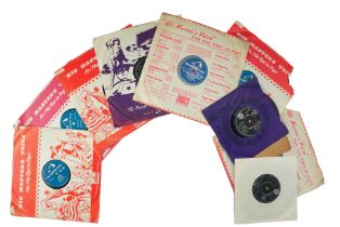 A group of Elvis Presley LP records, including Mystery Train (POP. 295), Hound Dog (POP. 249),