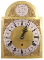 A mid-to-late 20th Century grandmother clock movement and dial, the three train sprung movement