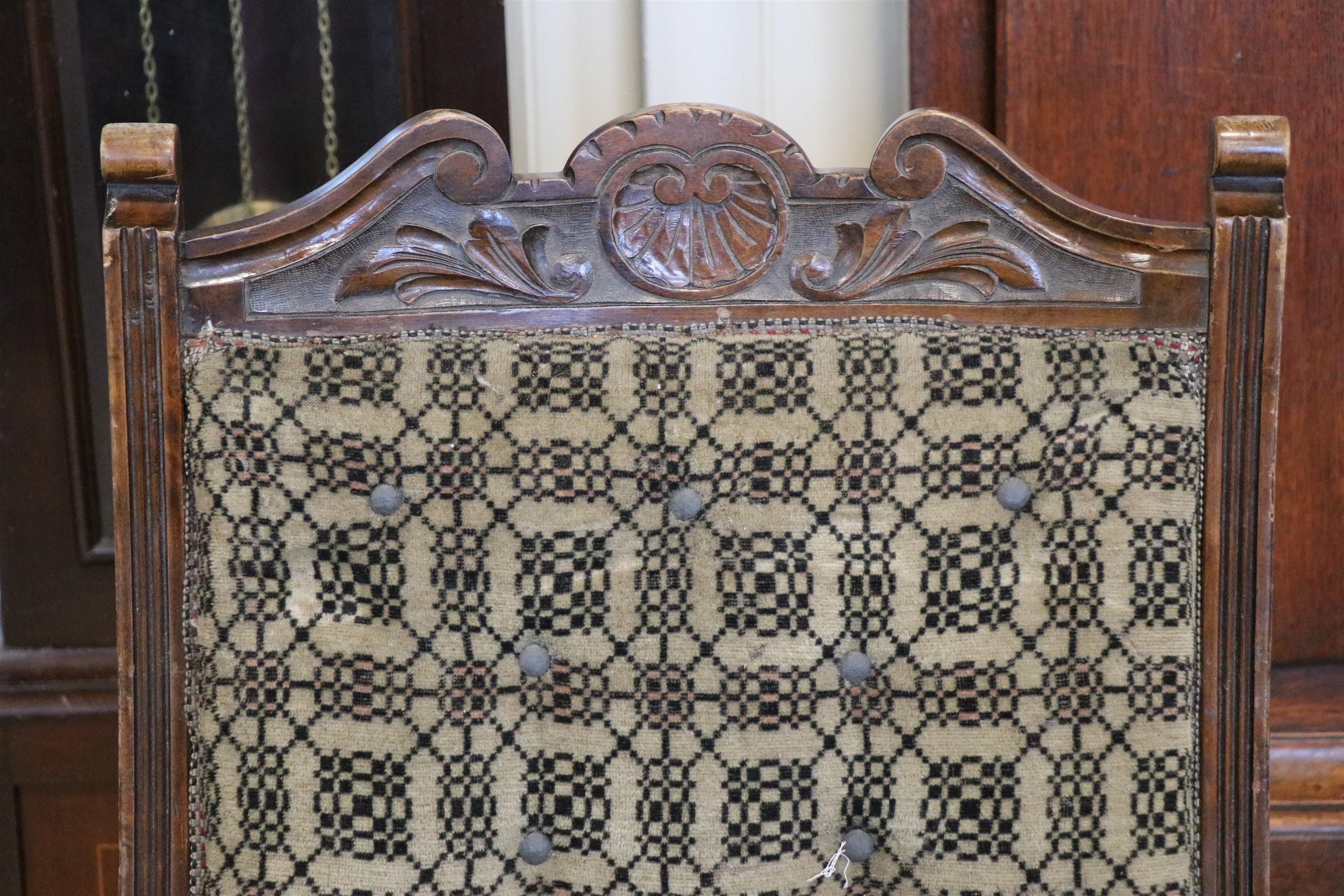 A pair of Victorian upholstered and carved walnut lounge armchairs - Image 4 of 6