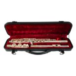 A cased Simba silver plated flute, 68 cm