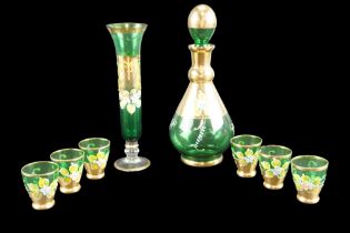 A 1960s hand enamelled glass liqueur set