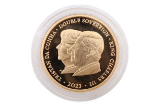 The "2023 King Charles III Coronation Double Portrait Proof Double Sovereign", in presentation