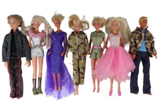 A group of vintage Barbie, Ken, My Scene and Sindy dolls, including a 1966, 1976 and a 1999