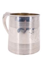 A Victorian silver tankard, of tapering cylindrical form with a loop handle and having horizontal