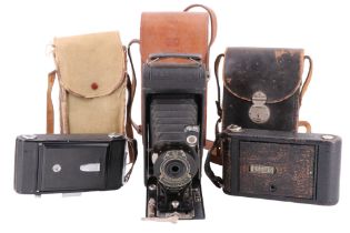 Three early 20th Century cased folding roll film cameras, comprising a No 1 Autographic Kodak Jr,