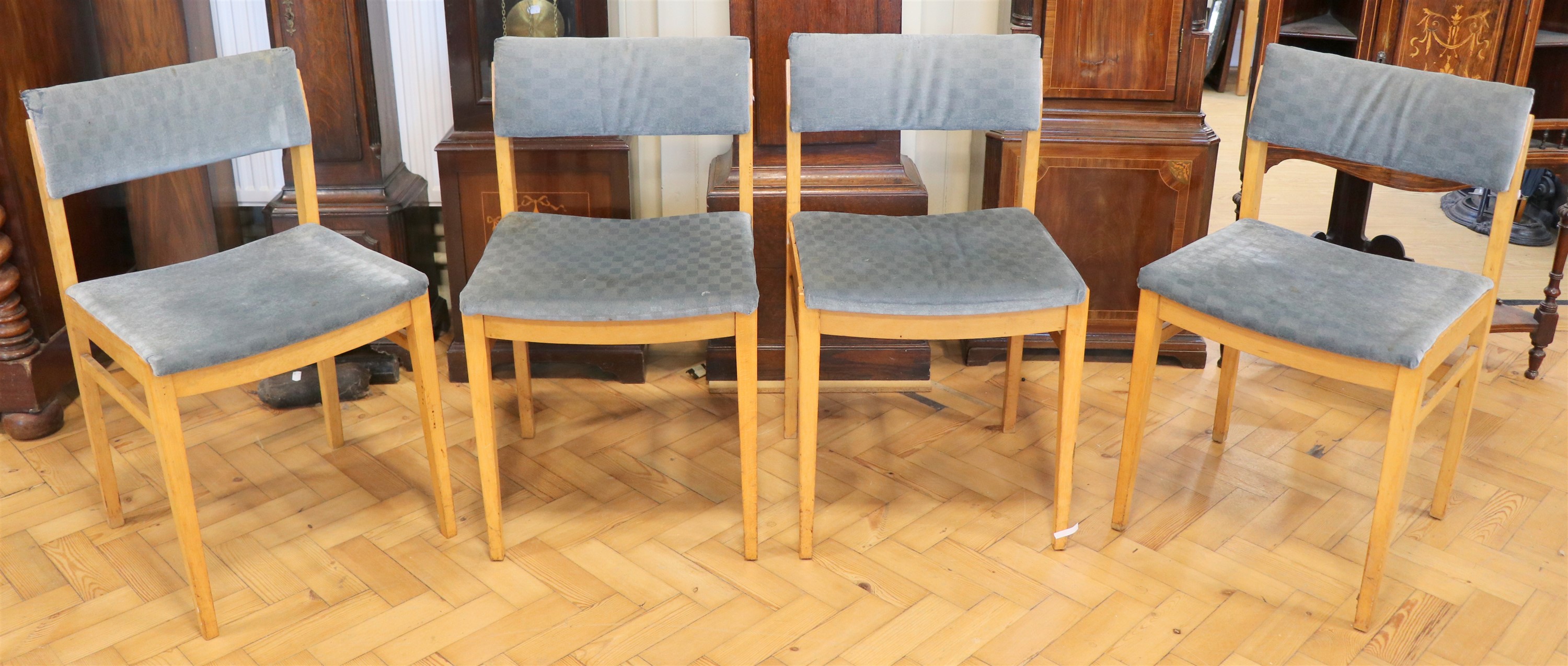 A set of four teak Beautility dining chairs, 1950s / 1960s, [sold strictly for re-upholstery]