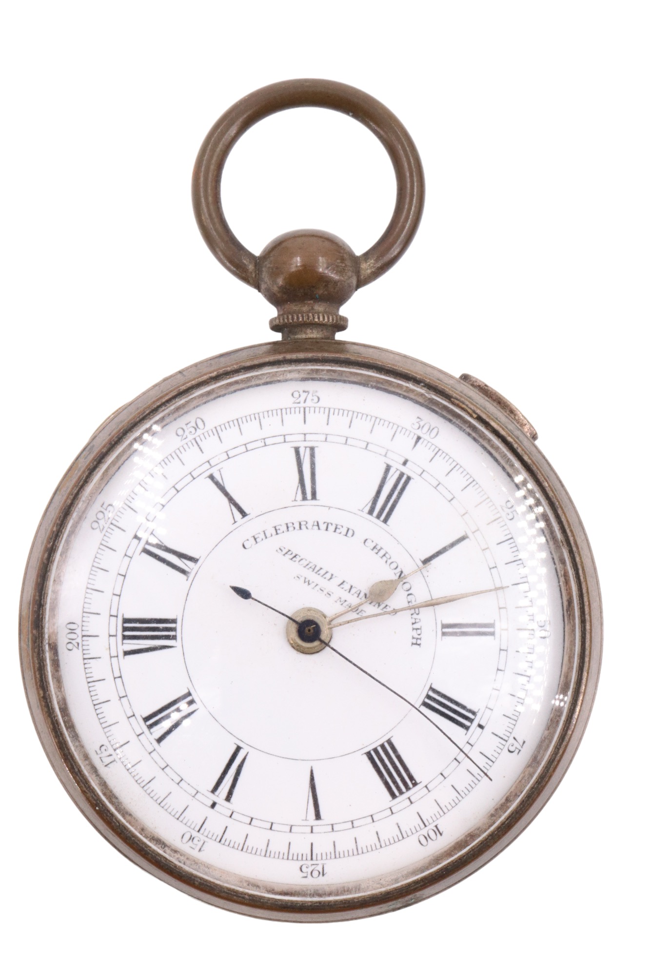 A gilt stainless-steel "Celebrated Chronograph" pocket watch, having a key wound movement, Roman - Image 2 of 5