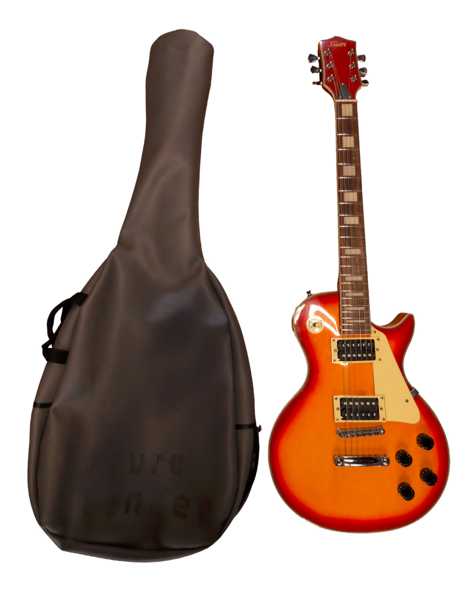 A cased Swift electric guitar, 100 cm long