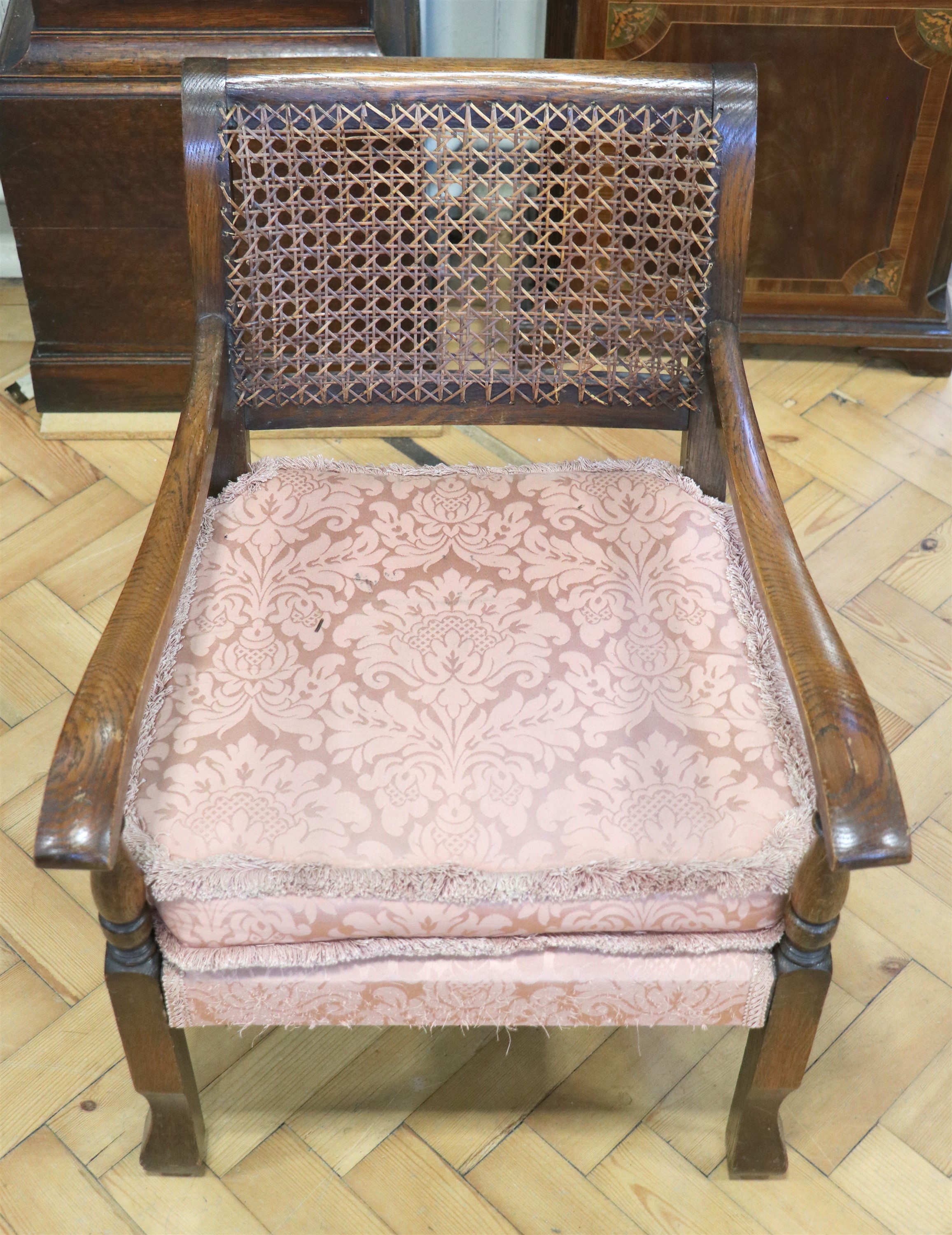 A 1930s cane backed oak boudoir armchair, 71 cm - Image 2 of 4