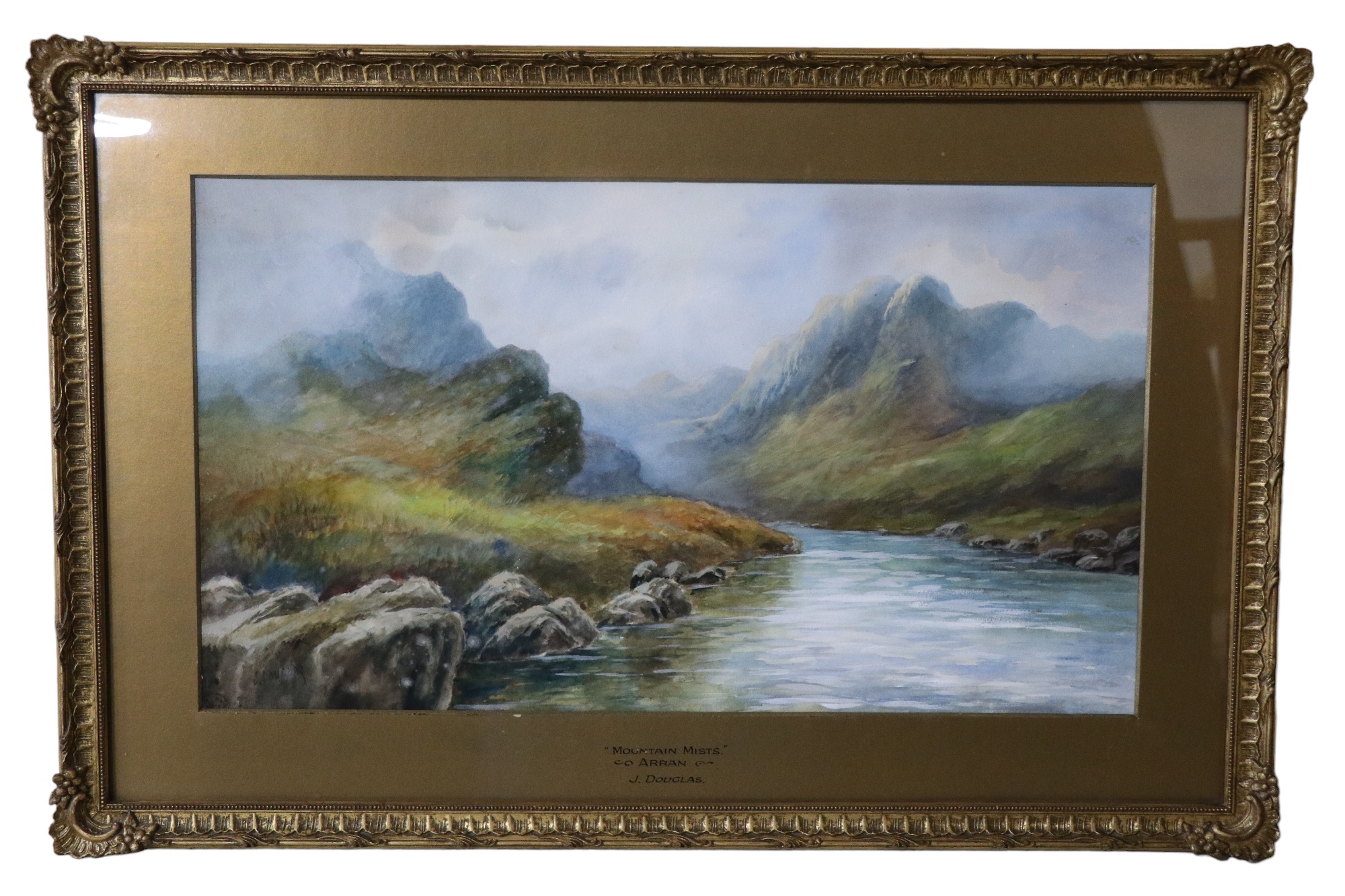James Douglas (Scottish, 1858-1911) "Mountain Mists. Arran", an atmospheric study of a river