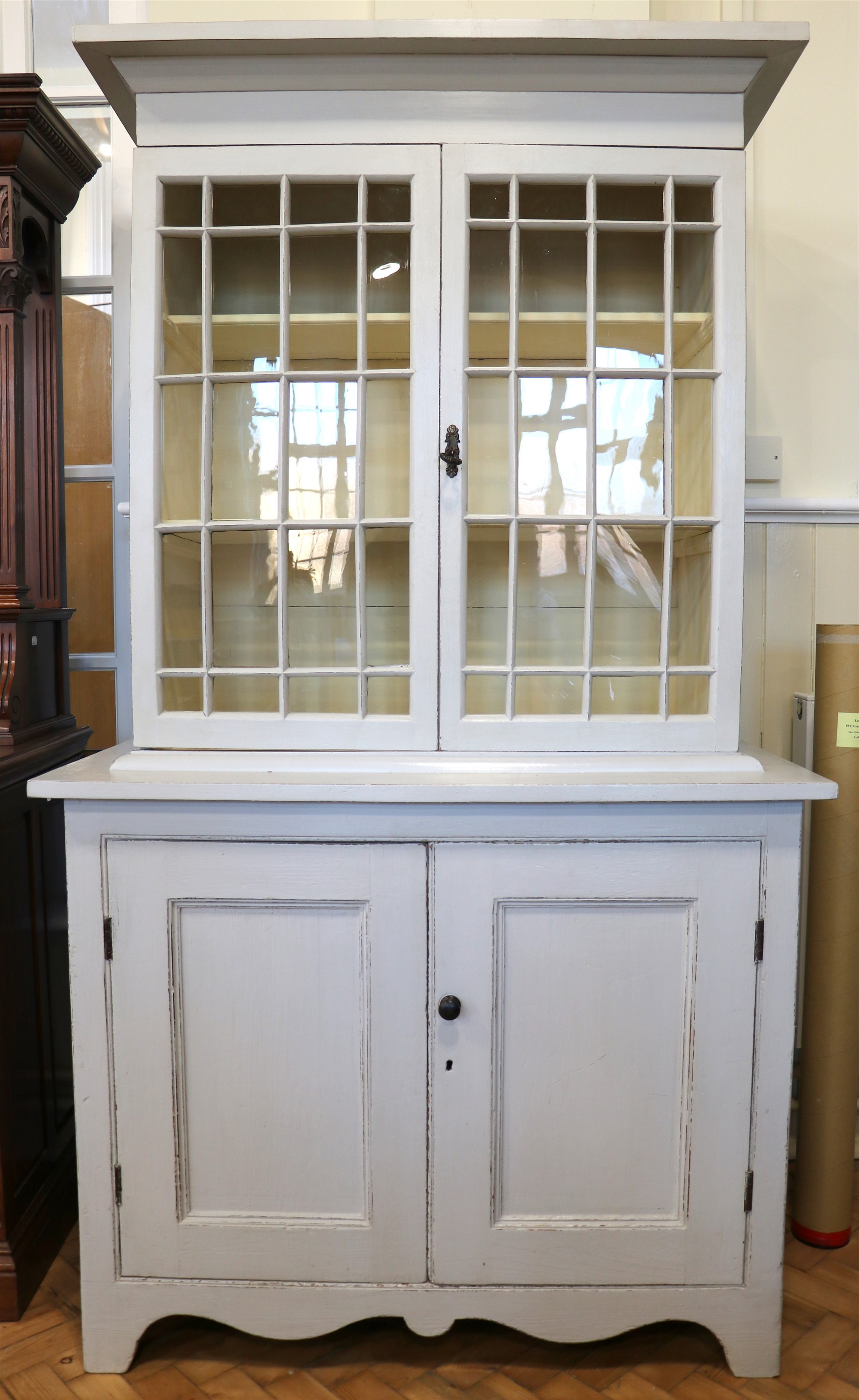 A Victorian glazed and painted pine kitchen cabinet, 114 x 57 x 201 cm