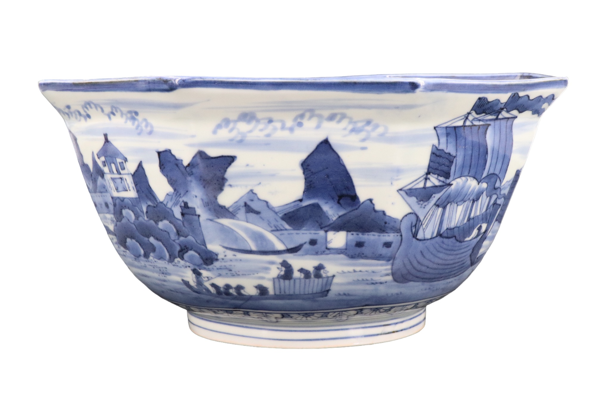 A late Edo / early Meiji Japanese blue-and-white porcelain bowl, octagonal in section, the - Image 3 of 6