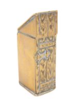 A Victorian brass novelty vesta case in the form of an outside privy, its front representing the