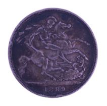 An 1889 silver crown coin