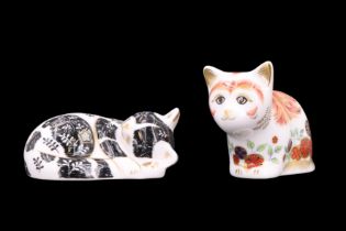 Two Royal Crown Derby kitten paperweights comprising 'Misty' and 'Spice', both being Royal Crown