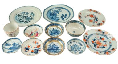 Eleven Ch'ien-Lung and later Chinese export plates and dishes together with a two handled pot,
