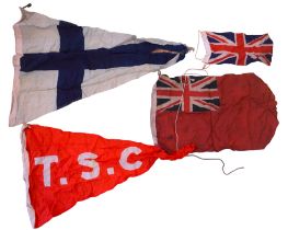 A pennant, a sailing club pennant, a naval red ensign and a small Union flag, 100 cm longest [