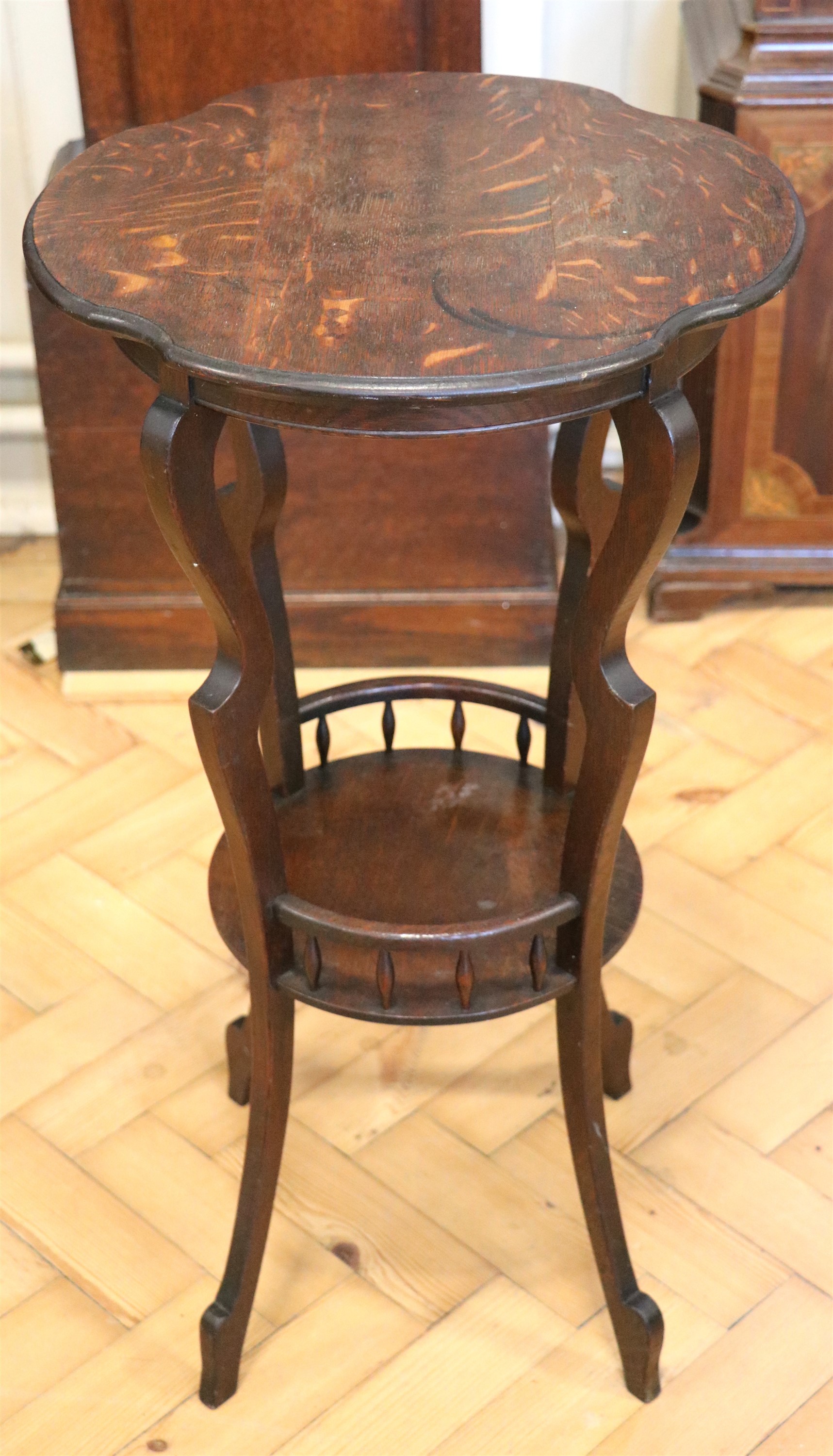 A Belle Epoque oak table / stand, 41 x 77 cm