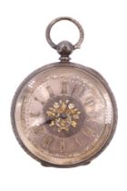 An early 20th Century silver fob watch, having a key wind and set movement in a profusely engraved