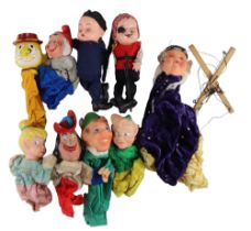 A group of vintage puppets, including composition and cloth Peter Pan, etc, largest 35 cm