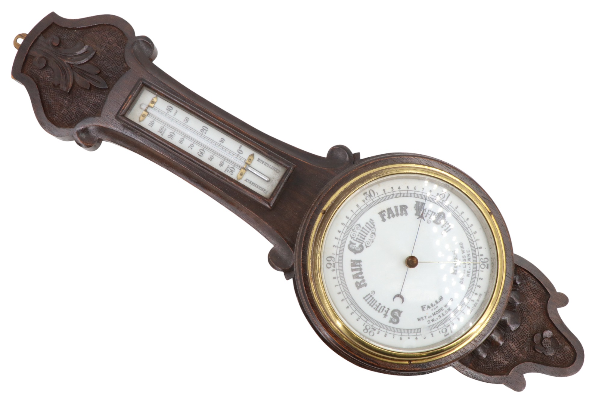 A early 20th Century carved oak banjo barometer, 64 cm