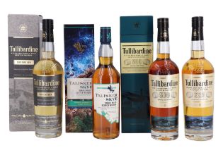 Three bottles of Tullbardine single malt whisky together with a Talisker Skye single malt