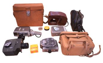 Four cine cameras, comprising a Cineland RF Zoom 3EE, Quartz, Kodak Brownie Movie Camera II and a