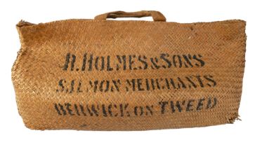 A rattan bag, for R Holmes & Sons Salmon Merchants of Berwick Upon Tweed