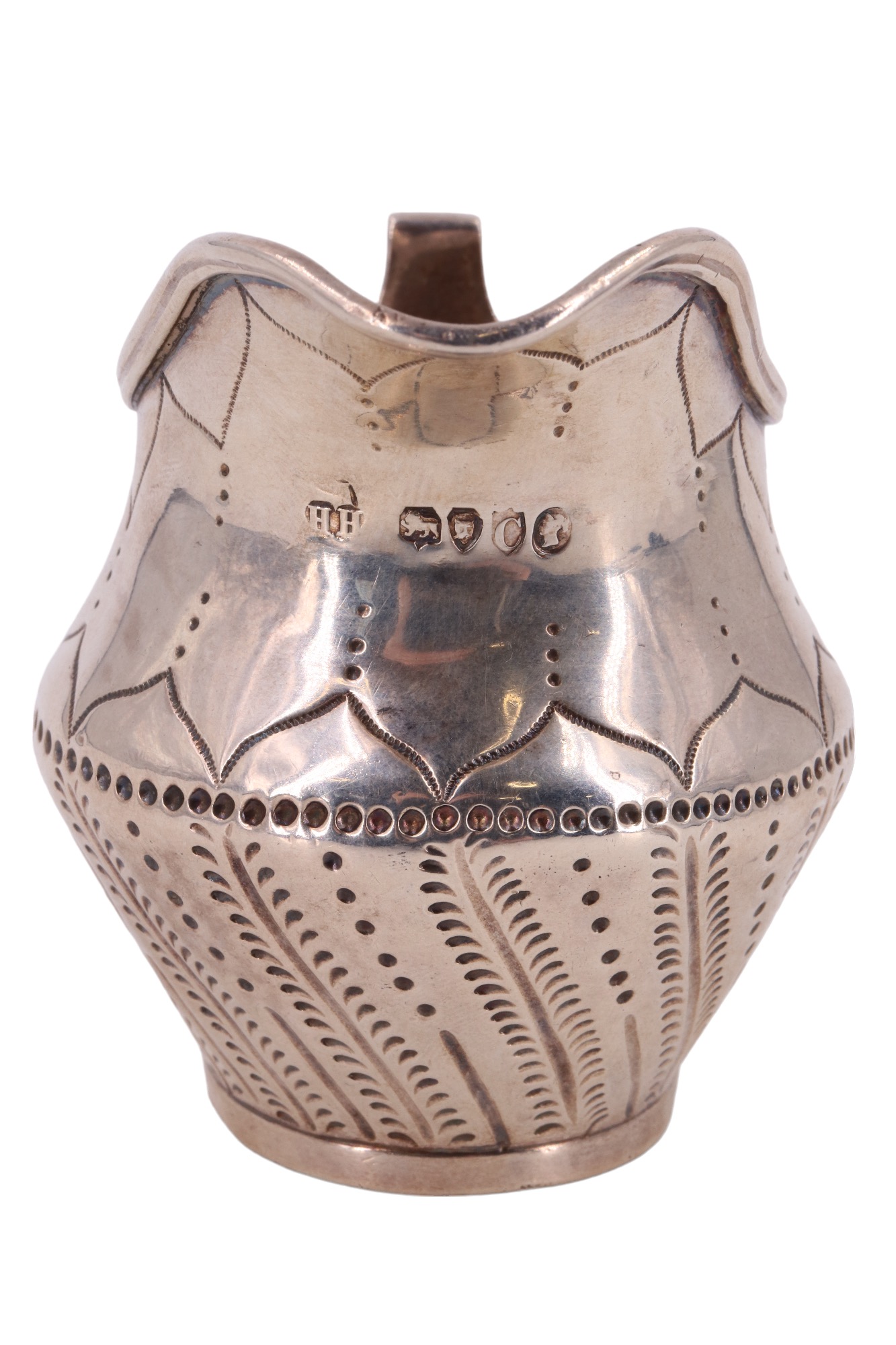 A Victorian silver cream jug, decorated with engraved stylized fern leaves, retailed by Hinks & - Image 4 of 4