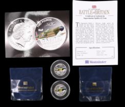 Two silver proof 70th Anniversary of the Battle of Britain Supermarine Spitfire two pound coins,