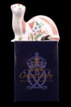 A Royal Crown Derby stoat paperweight, having a gold stopper and boxed, 8 cm