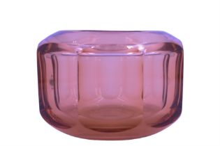 A large Muller Frerre of Lunevill Art Deco peach glass bowl, engraved marks, circa 1920s, 20 cm x