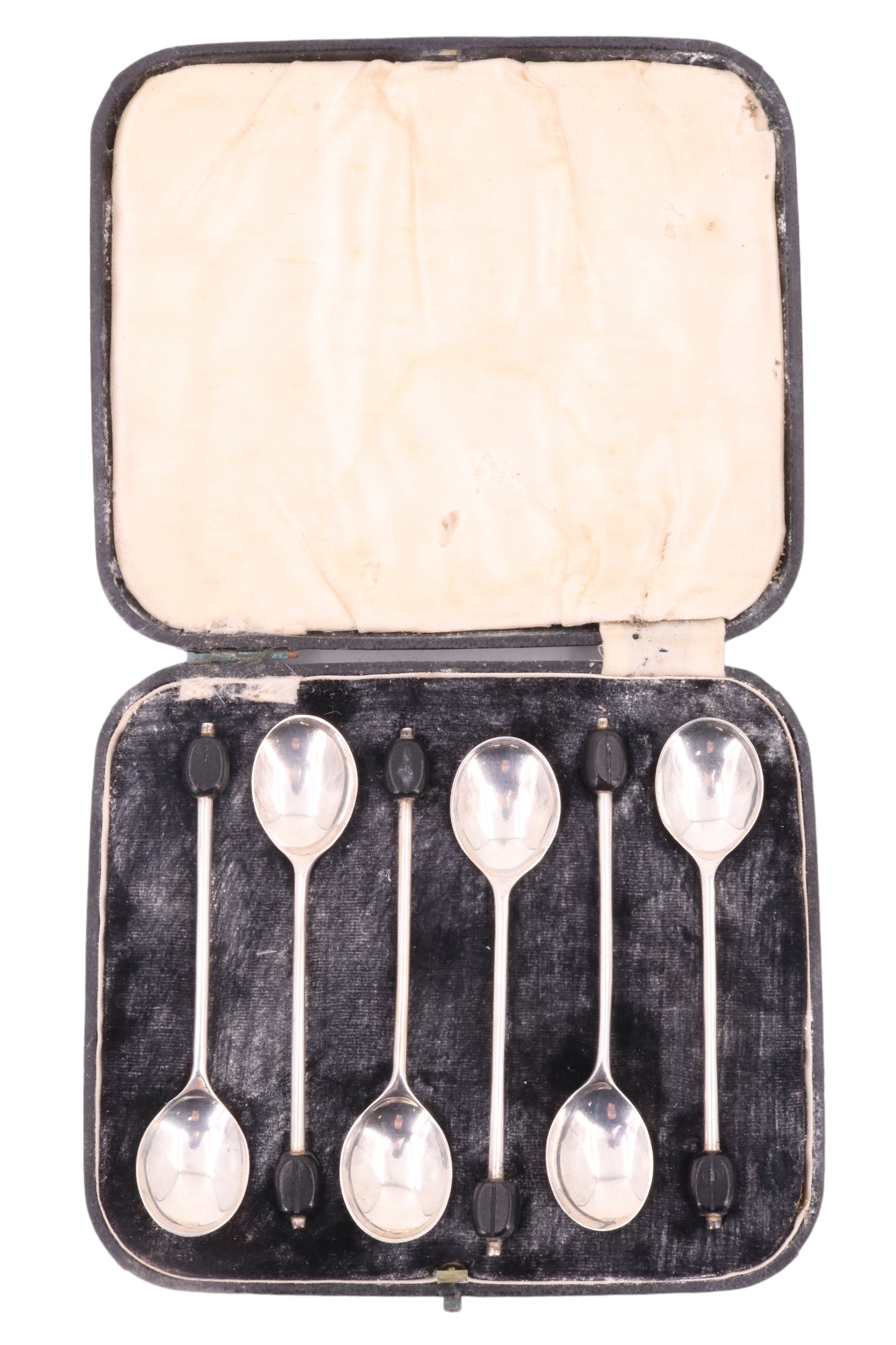 A cased set of six 1930s silver coffee spoons having bean terminals, Viner's Ltd (Emile Viner), - Image 4 of 4