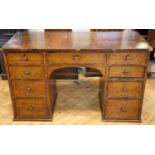 A Victorian bird's eye maple kneehole desk, 123 x 56 x 74 cm