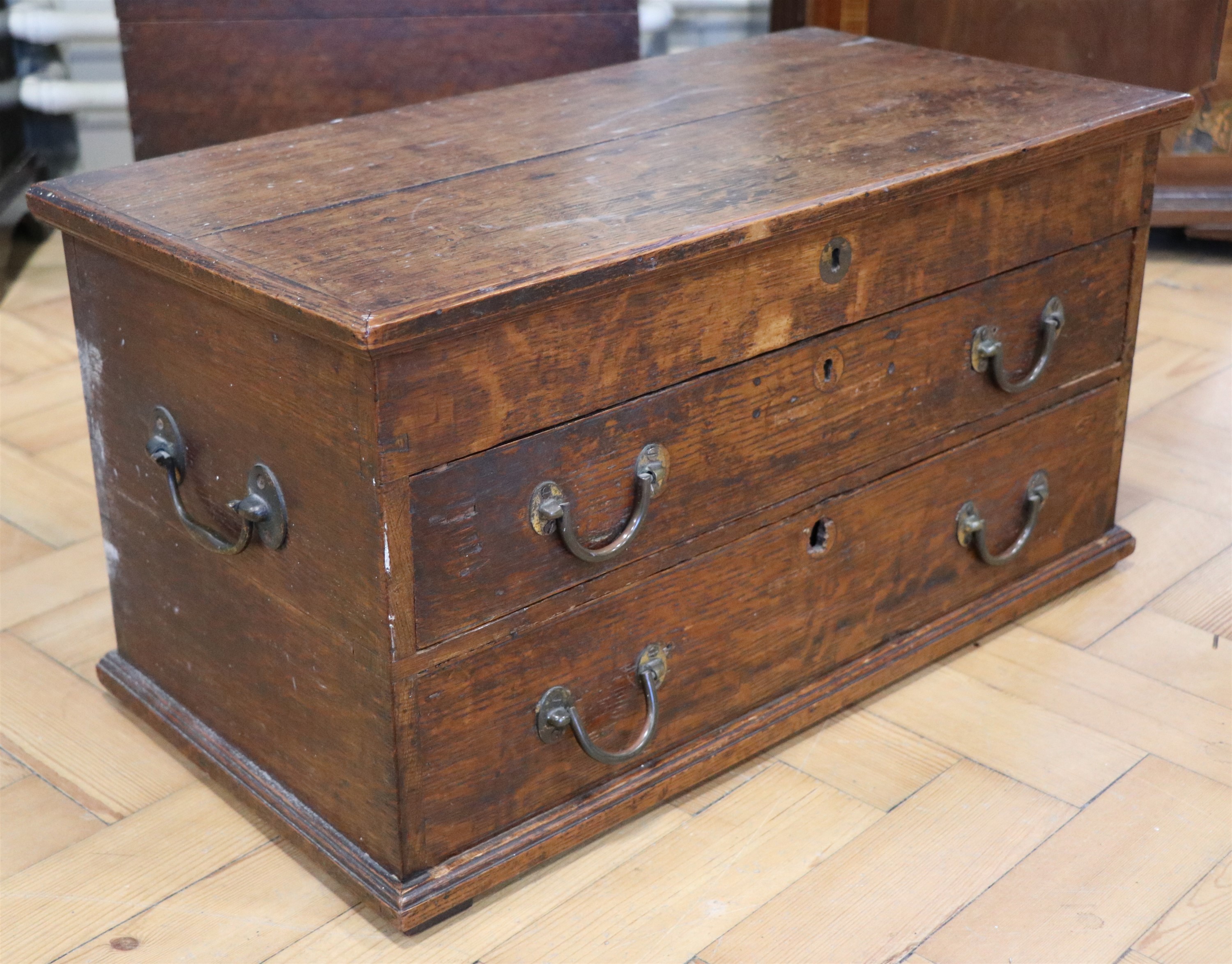 A Victorian diminutive tool / document / collector's chest, having hinged lid and brass bail - Image 3 of 3